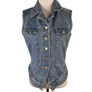Red Lodge Vintage Blue Button Front Sleeveless Denim Jean Vest Size Medium